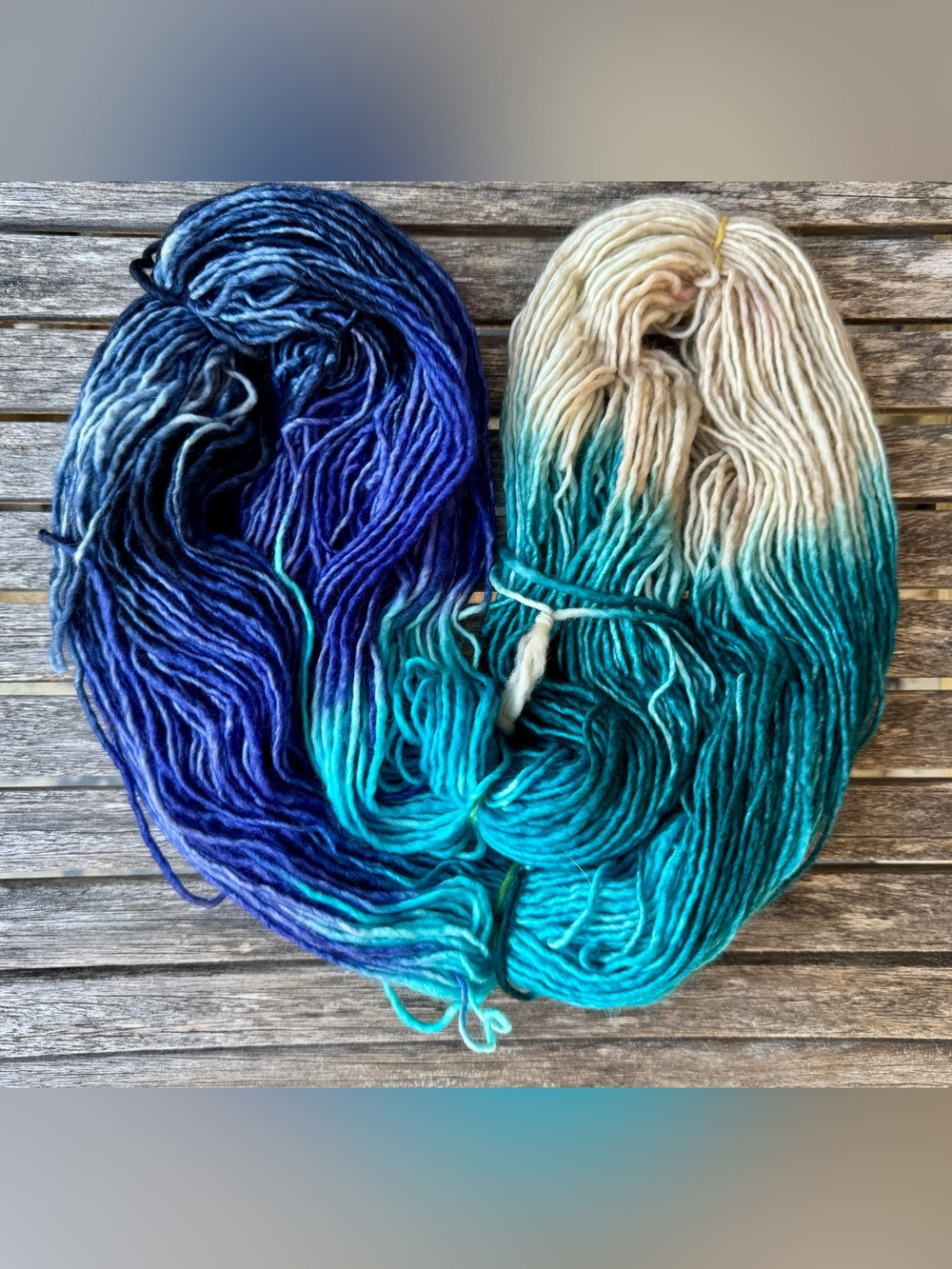 Gradient Hand-Dyed Yarn Skein in Blue, Teal & Cream - Artisan Fiber